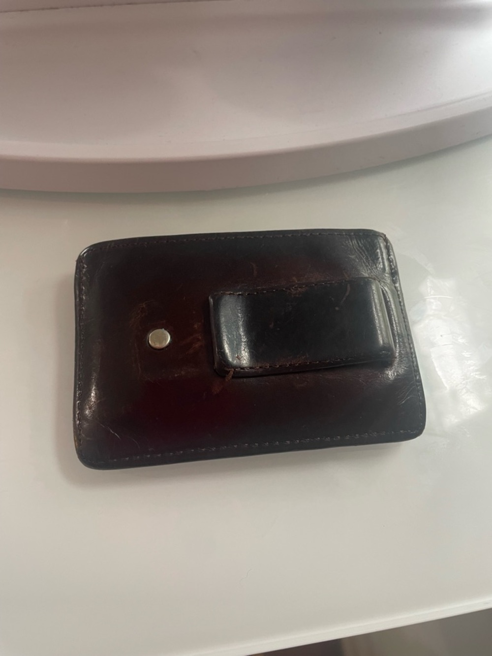 Vintage Worn Coach Brown Leather Slim Card with Money clip - Picture 7 of 11